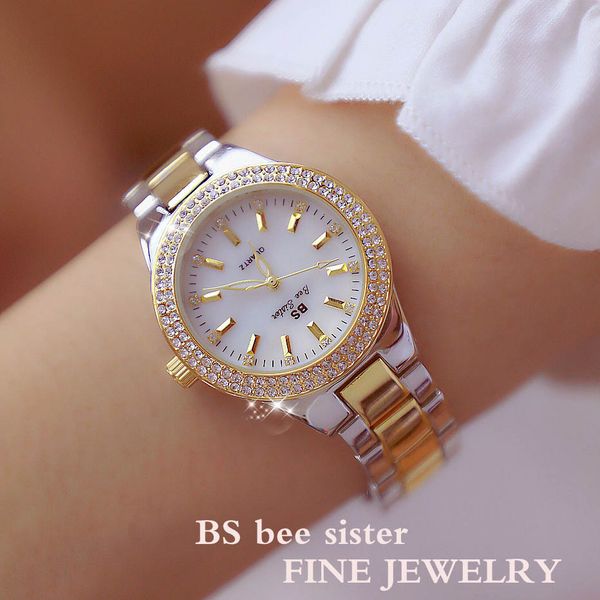 

new luxury lady crystal watch female stainless steel wristwatch fashion women dress watch gold silver quartz watches girls gift, Slivery;brown