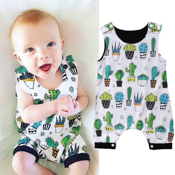 

новый бренд малышей baby boy девушки цветочные рукавов romper комбинезон одежда cactus outfit лето женский пляжный костюм, Blue