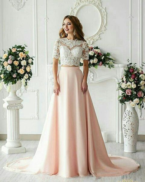 Discount Hot Sell Two Pieces A Line Wedding Dresses Arabic 2019