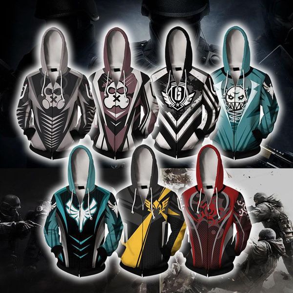 

унисекс rainbow six series hoodie hot game 3d печати толстовка косплей zip пальто куртки, Black