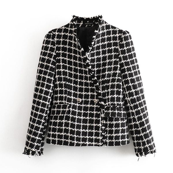 

agong casual plaid printed blazers women fashion v neck jackets women elegant double breasted suits female ladies kac, White;black