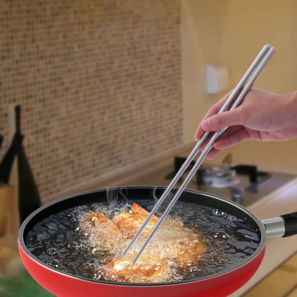 

1 pair 38cm non-toxic cooking kitchen clean cutlery silver pot noodle chopsticks stainless steel anti-scald extra long
