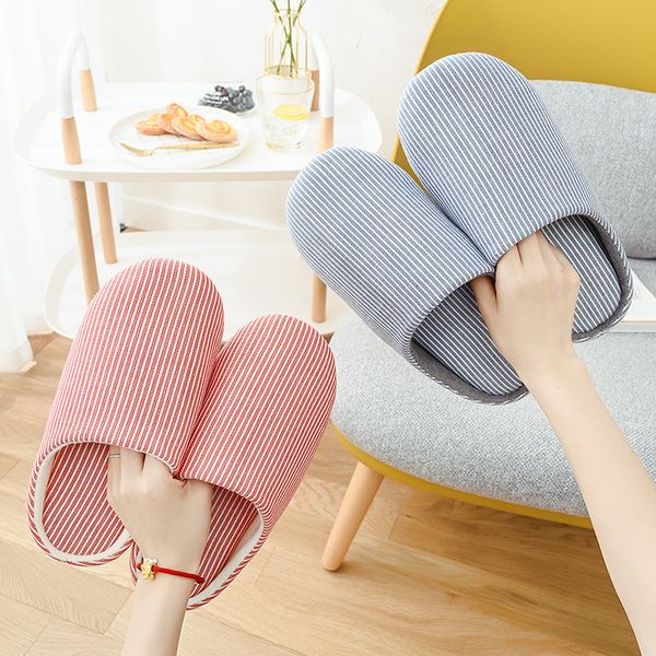 

japanese style couples home vertical striped sandals soft bottom office mute household anti-slip men and women warm cotton slipp