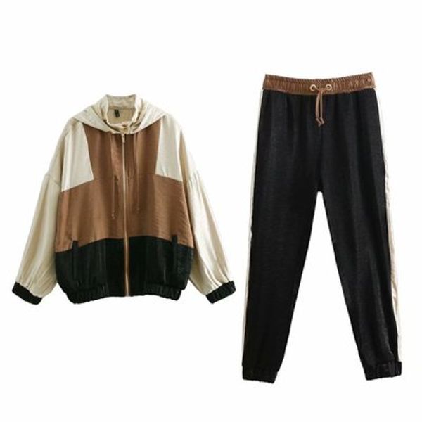 

women suits vintage brown jackets baseball bomber pullover jacket pencil jogging pants suits female two piece sets, White