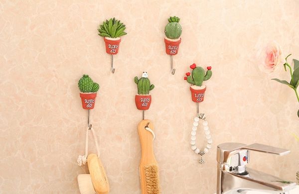 

creative plant cactus stainless steel hook multifunctional paste hooks wall hook wall hanger bathroom