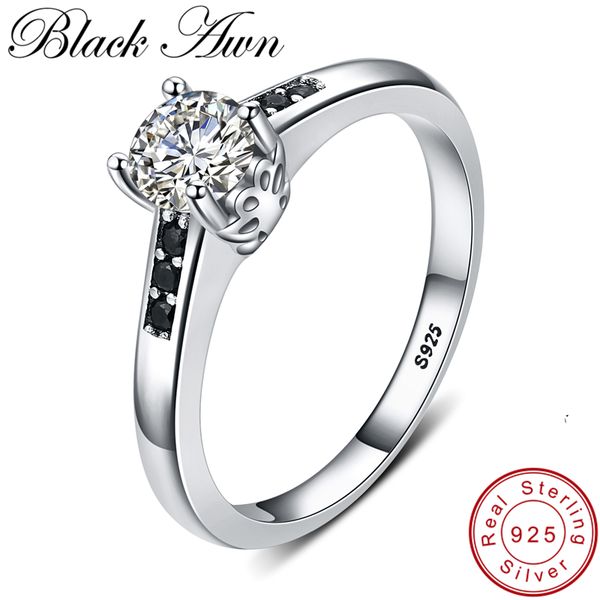 

black awn] 925 sterling silver jewelry finger ring leaf black spinel rings for women female bague silver 925 jewelry g093, Golden;silver