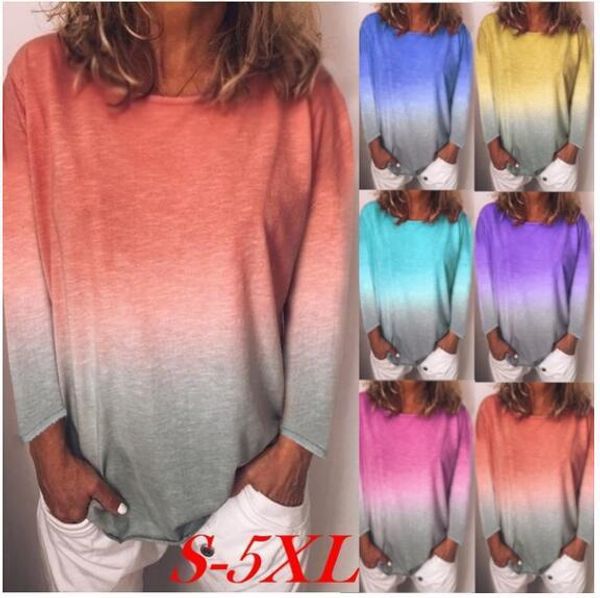 

женская дизайнерская футболка футболка с радужным градиентным принтом с длинным рукавом футболка женская, White