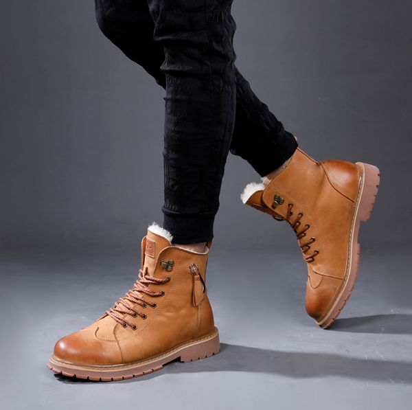 

new style high-end luxury men's martin snow boots fashion design brand platform men's shoes waterproof non-slip the choice in wint, Black