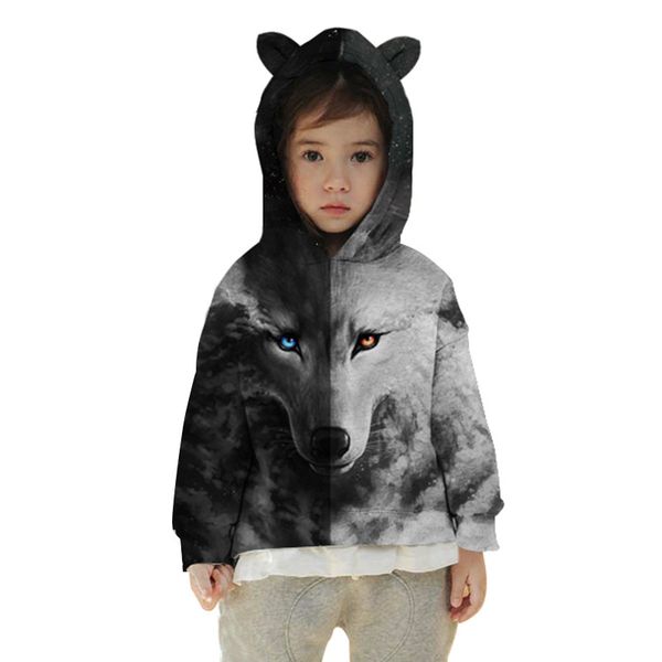 

boy girls long sleeve wolf hoodie 3d anime ear hoodie kids clothes toddler shirt enfant fille sweatshirt for children, Black