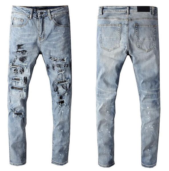 

2020 skinny mens jeans fashion trend korean slim slim feet stretch knee zipper size hip-hop jeans, Blue