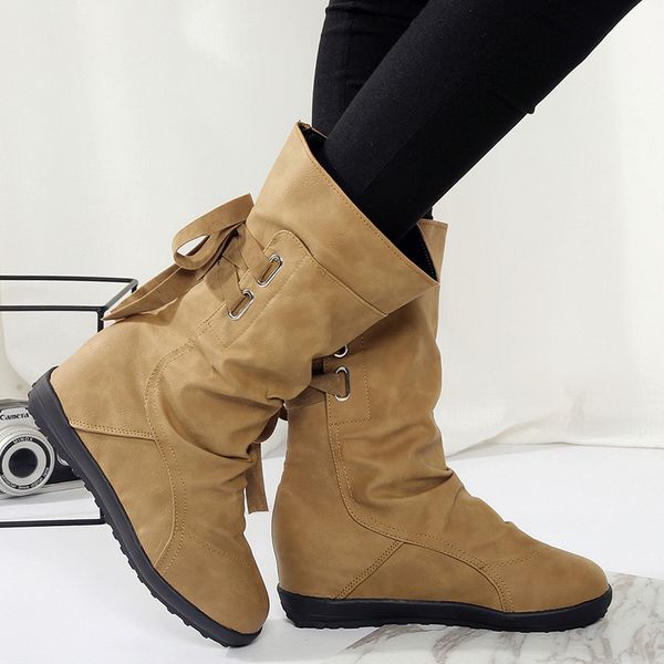 

women flat low heel boots casual ladies lace up shoes anti-slip for winter party o66, Black