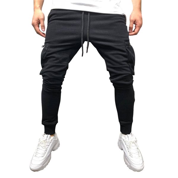 

2019 new pants men cotton big pockets man casual trousers hip pants male cool streetwear sweatpants cargo harem, Black
