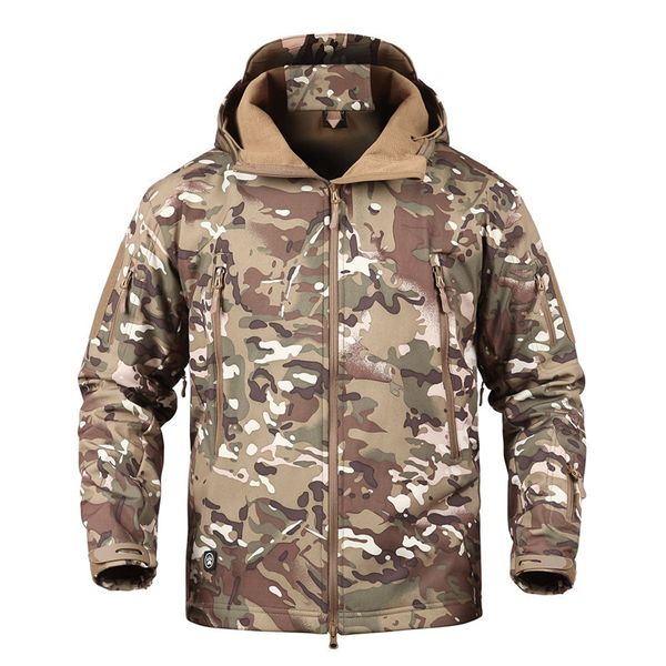 

dropshipping outdoor tactical softshell fleece jacket men's waterproof hunting and hiking jacket warm hooded army coat, Blue;black