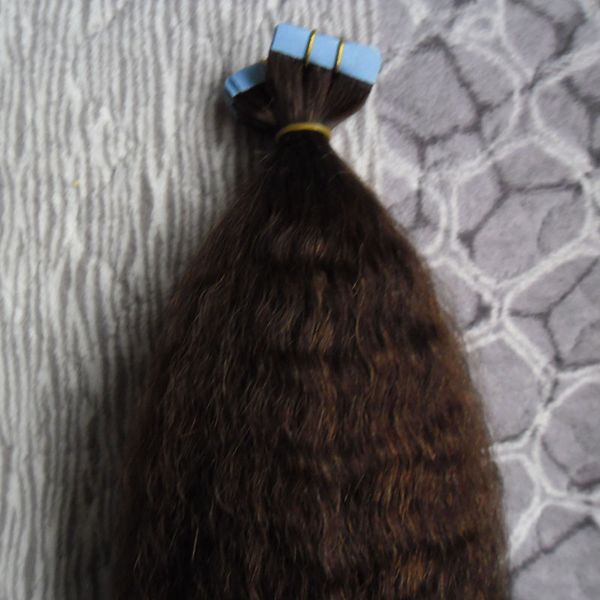 Fita em extensões de cabelo humano cor pura kinky straight 100g grosseiro yaki remy cabelo em adesivos tape tape pU trama de pele invisível 40 pcs