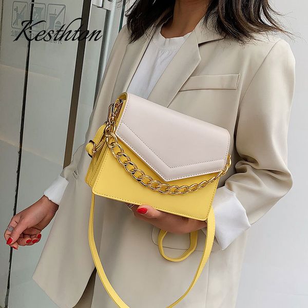 

contrast color chain crossbody bags for women 2019 summer pu leather shoulder messenger bags ladies travel handbags and purses