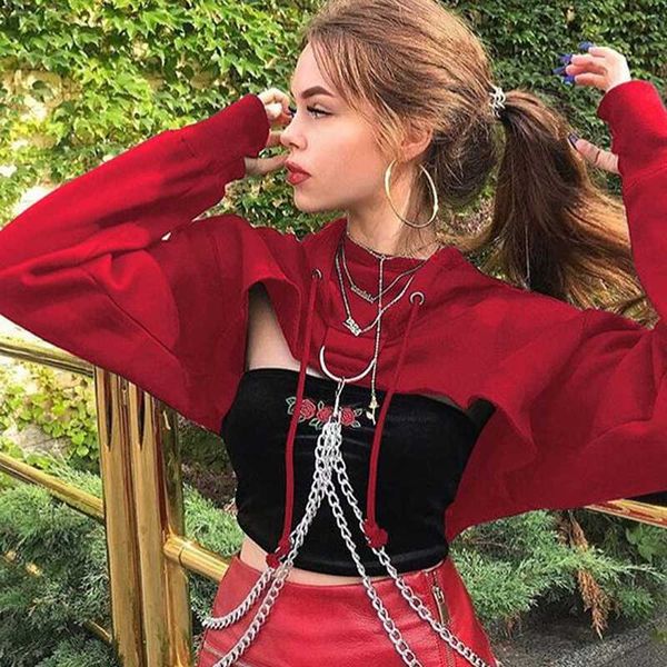 

crop sweatshirt punk hoodies sweatshirts women gothic summer 2020 metal chain hip hop harajuku hoodie sweatshirt clothes moletom, Black