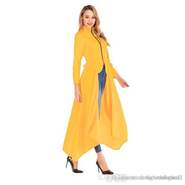 

fashion irregularity stand collar trench coats spring zipper long sleeve designer coats new casual women clothing