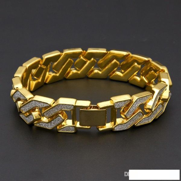 

cuban link chain bracelet for mens iced out hip hop bracelets jewelry gold plating bangle zircon chains, Black