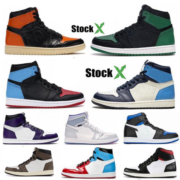 

2020 1 high court purple pine green mens women basketball shoes shattered backboard obsidian 1 game royal unc bloodline sports sneakers shoe, Black