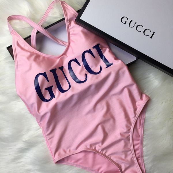 

Простой твердый женский купальник Мода Письмо Печати Розовый Beach Party Бикини Сексу