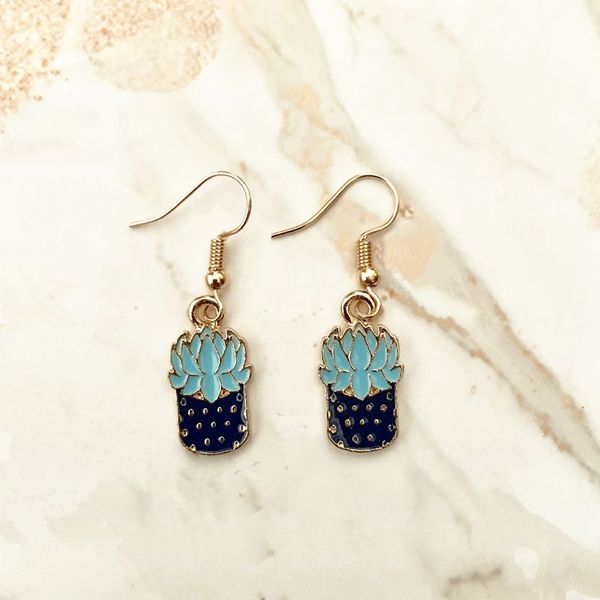 

зеленый кактус растения серьги золото цинковый сплав нежный цветочный горшок подвески мотаться женщины хооп eardrop ювелирных изделий способ, Golden;silver