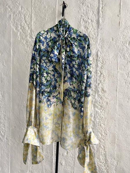 

2020 spring fashion women flower prints silk shirt blouse female casual loose blouse long sleeve shirt ddxgz2 12.19, White