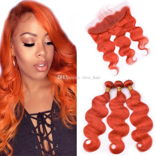 2019 Brazilian Orange Virgin Human Hair Weaves With Frontal Lace