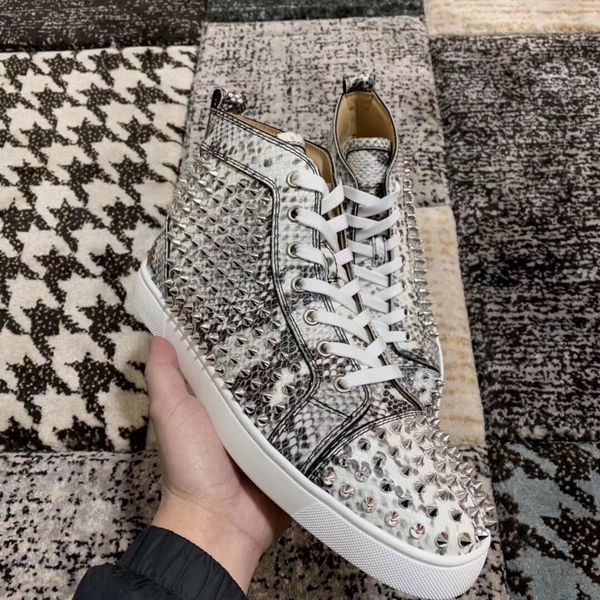 

original box] elegant designer python leather with spikes red bottom sneaker shoes for women,men studs luxury red sole casual walking, Black