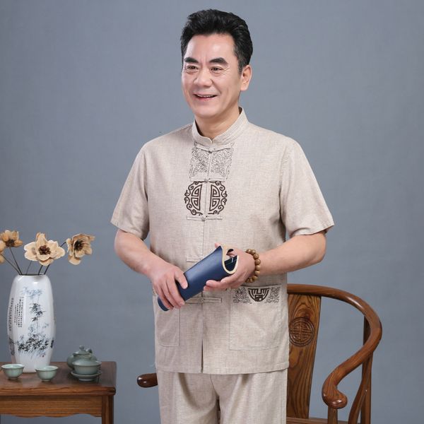 

cotton linen casual shirt men fashion shirt slim fit short sleeve summer solid and pant soft sport comfortable clothes, White;black