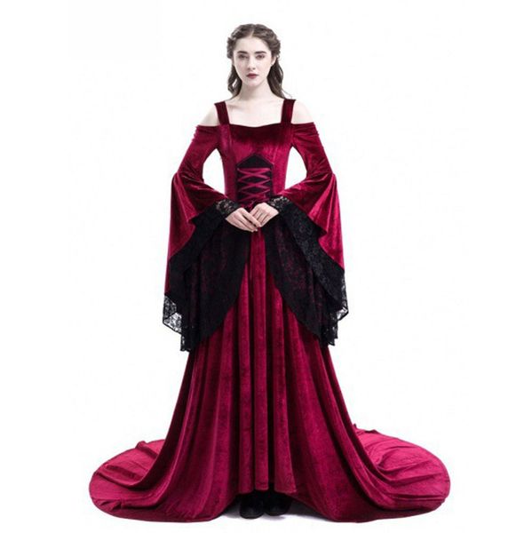

new style s-5xl lady classical beautiful court ball gown medieval renaissance in europe ball women stage wear, Black;red