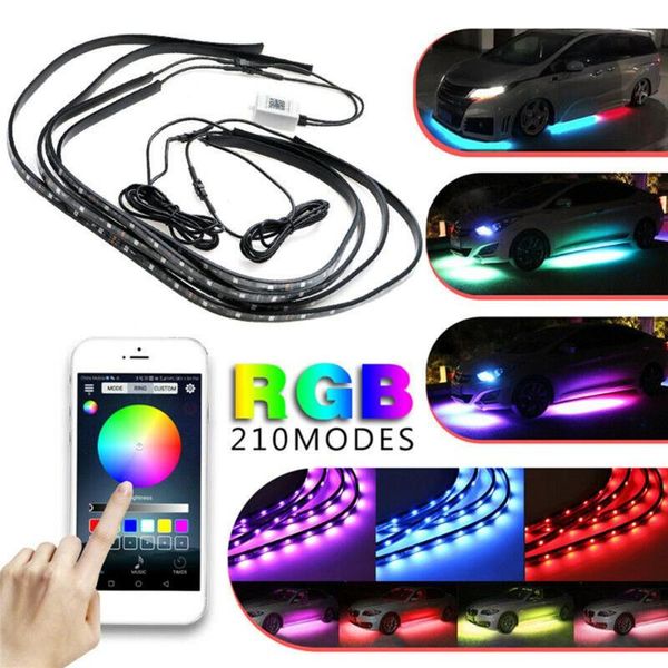 

4шт 12v ip65 bluetooth app управление rgb led strip под автомобилем 60 90 см трубы underglow днищ система неонового света dropshipping