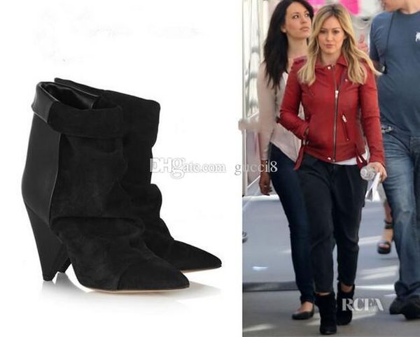 

is marant spike heel boots women genuine leather pointy toe ankle suede andrew wedge booties, Black