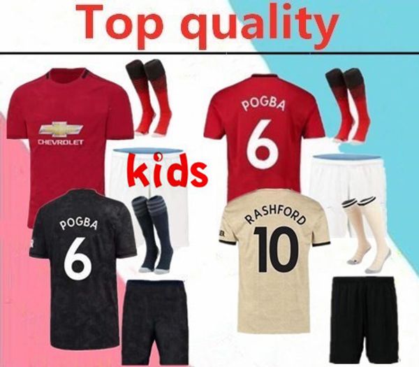

2019 2020 manchester kids soccer jersey full kits 19 20 pogba alexis lukaku kits maillot de foot united football shirt kits with socks, Black
