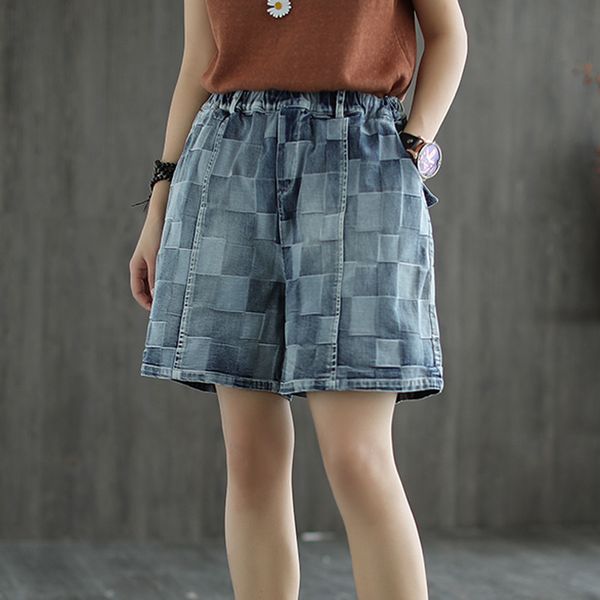 

womens jeans denim shorts big loose checkered checkboard retro vintage fashion casual fashion for summer az19601623, Blue
