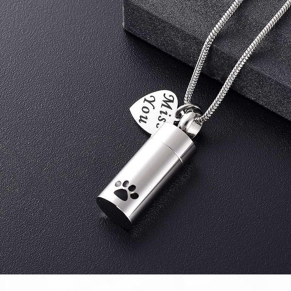 

f ijd11937 charm heart mini cremation cylinder stainless steel ash urn necklace keepsake pendant jewelry funeral pet necklace, Silver
