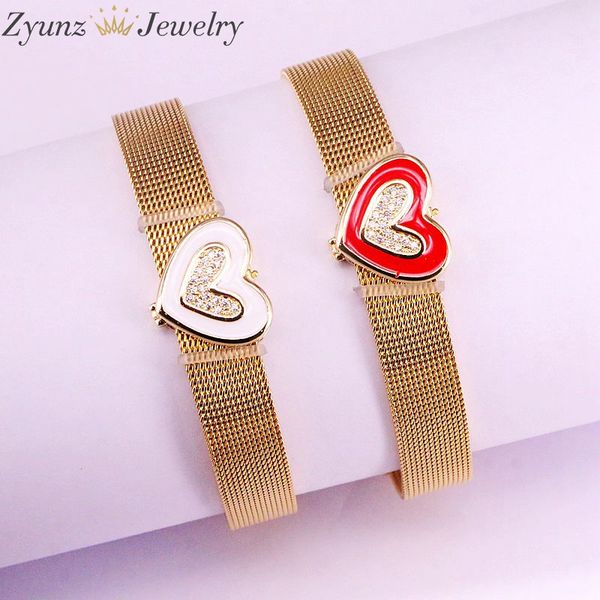 

5pcs, fashion gold stainless steel brands watch belt bangle enamel heart spacer bead mesh wristband bracelet bangles, Black