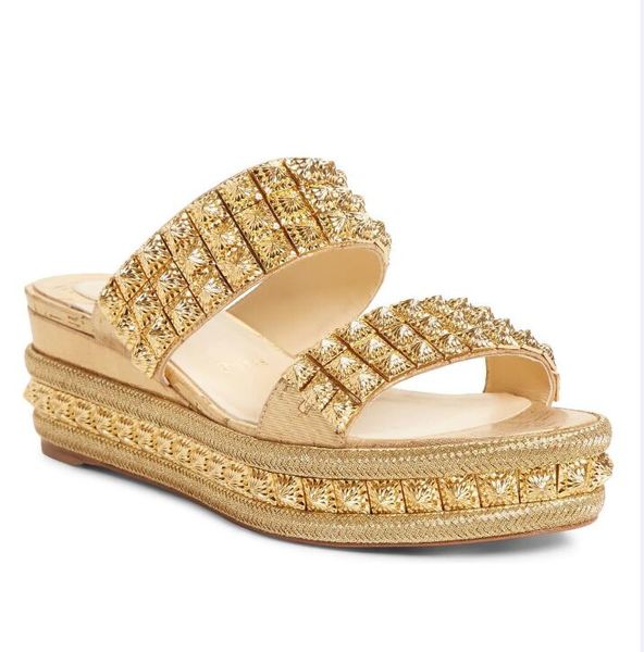 

summer red bottoms slipper sandal women shoes wedges slipper glitter spiked sandals heels, luxury red soles ecu wedge slide sandal crystal r, Black
