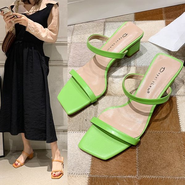 

square toe beach sandal woman luxury sandals straps high heels black shoes for women 2020 summer all-match med women's lace up