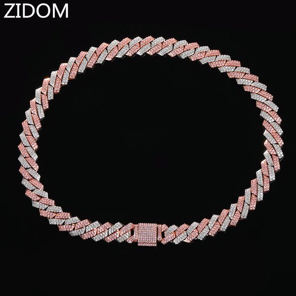 

men/women hip hop iced out bling chain necklace pink and silver zircon 13mm cuban chains necklaces hiphop jewelry