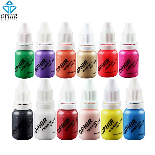 

ophir 12 colors 10ml/bottle acrylic water ink pigment airbrush nail ink for nail art stencil painting polish _ta098