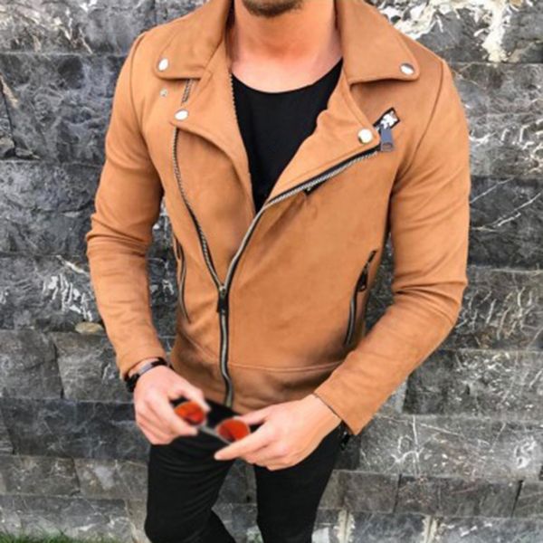 

fashion men jackets vintage casual short coat lapel long sleeve zipper warm slim fit biker coat black, Black;brown