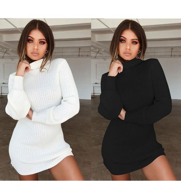 

women autumn winter dress turtleneck slim robe female bandage bodycon tunic vestidos knitted women sweater dresses, Black;gray