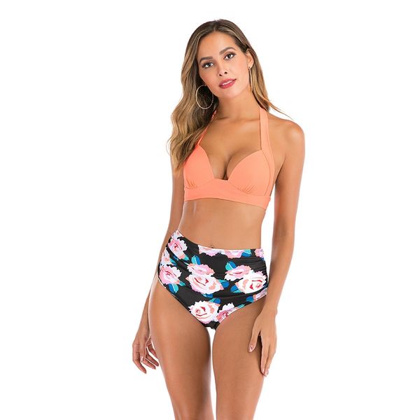 

mermaid high waist bikini 2020 summer bandage women swimwear push-up padded bra swimsuit bathing suit#287, White;black