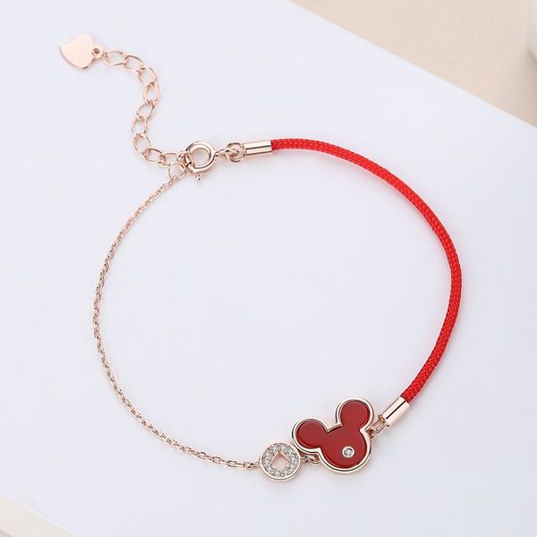 

natal womens big rat s925 sterling silver little mouse red rope bracelet womens original design transport red agate jewelry, Black