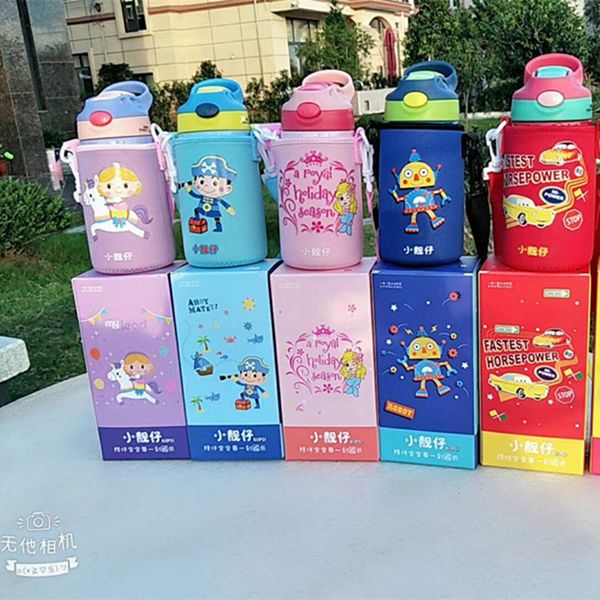 

2018 new children's mug 304 stainless steel straw cup student portable cartoon kettle