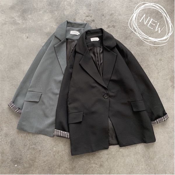 

2019 spring and summer suit the new listing korean fashion hip hop couple handsome casual solid color cuffed small jacket, White;black
