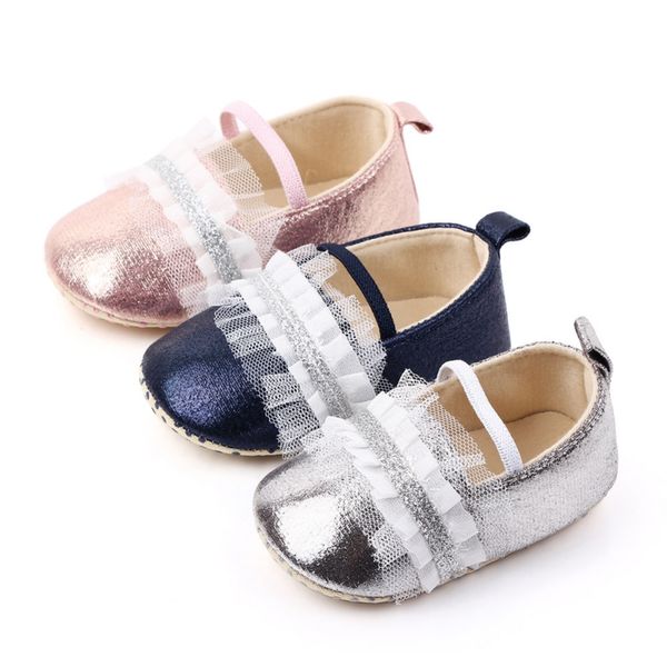 

toddler girl soft sole crib cute shoes sequins flat sneaker baby lace blue silver pink shoes prewalker pu moccasins for girlss