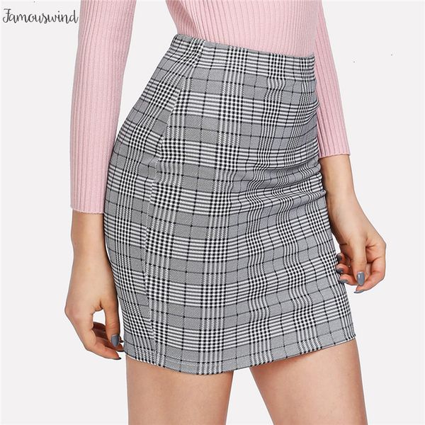 

печать plaid bodycon юбка женщины серый середины талии короткой юбки лета офиса мода дамы элегантные юбки рабочая одежда, Black