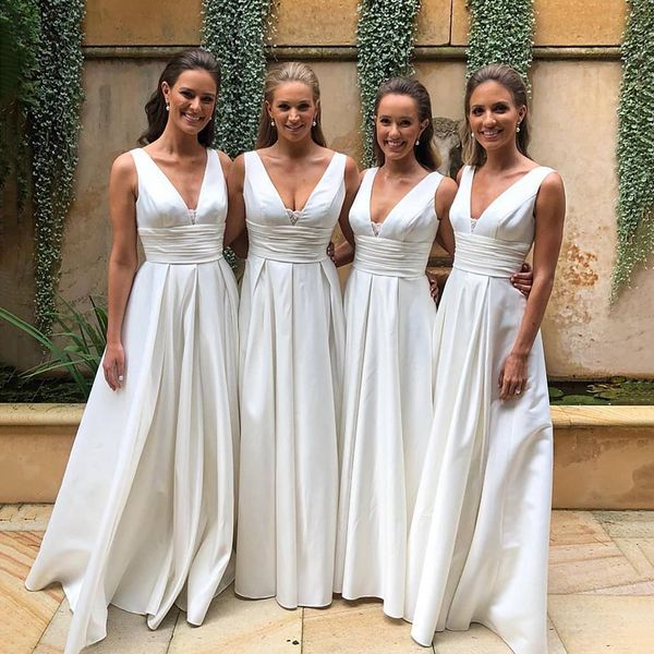 

Hot! 2019 Country Bridesmaid Dresses for Wedding A-Line Spaghetti Straps Sleeveless Floor-Length With Ruched Chiffon Dresses