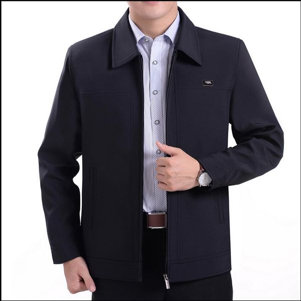 

4xl spring autumn men's jackets turn-down collar overcoat middle-aged man casual zipper coats male jacket plus size clothing, Black;brown